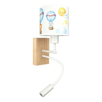 Brilagi - LED gyermek rugalmas fali lámpa BOBO WOOD 1xE27/25W/230V + LED/3W tölgy/fehér/állatmintás