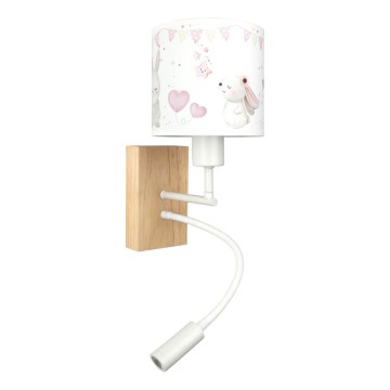 Brilagi - LED gyermek rugalmas fali lámpa BOBO WOOD 1xE27/25W/230V + LED/3W tölgy/fehér/krémszínű/nyuszik