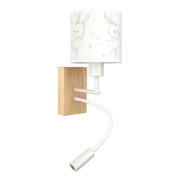 Brilagi - LED Gyermek rugalmas fali lámpa BOBO WOOD 1xE27/25W/230V + LED/3W tölgy/fehér/nyuszik
