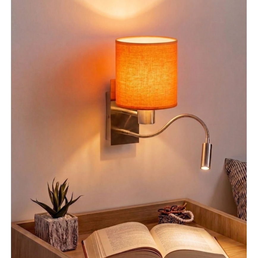 Brilagi - LED flexibilis fali lámpa NUBILA 1xE27/25W/230V + LED/3W matt króm/narancssárga