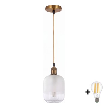 BRILAGI - LED kábeles csillár RETRO GLASS 1xE27/60W/230V átm. 14 cm arany/fehér