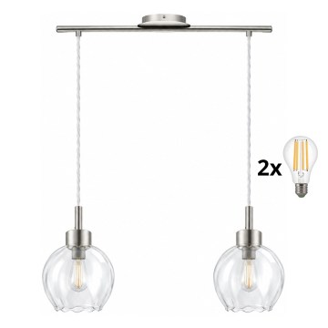 BRILAGI - LED kábeles csillár RETRO GLASS 2xE27/60W/230V matt króm/tiszta