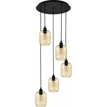 BRILAGI - LED kábeles csillár RETRO GLASS 5xE27/60W/230V fekete/füstös barna