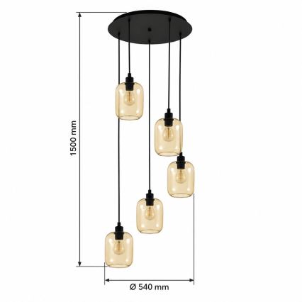BRILAGI - LED kábeles csillár RETRO GLASS 5xE27/60W/230V fekete/füstös barna