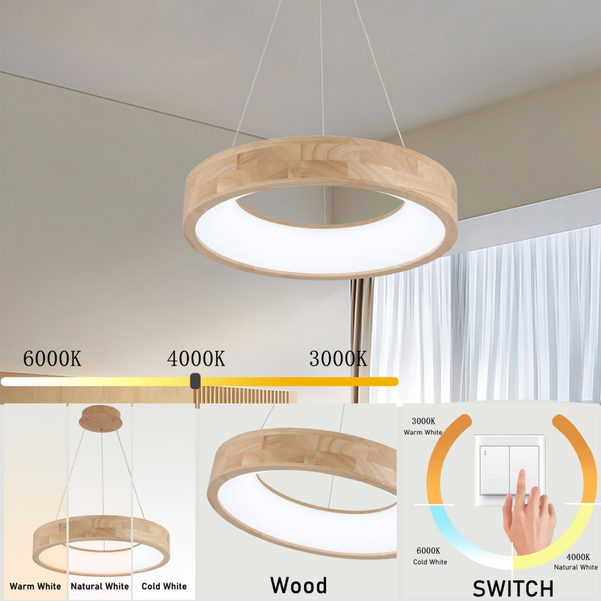 Brilagi - LED csillár kábellel FALCON WOOD LED/30W/230V 3000/4000/6000K, átm. 45 cm, fa