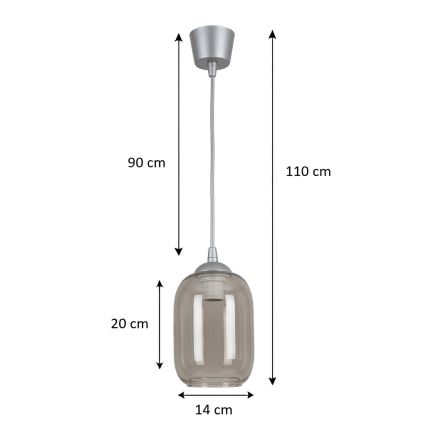 Brilagi - LED csillár zsinóron RETRO GLASS 1xE27/60W/230V átm. 14 cm ezüst/füstszürke