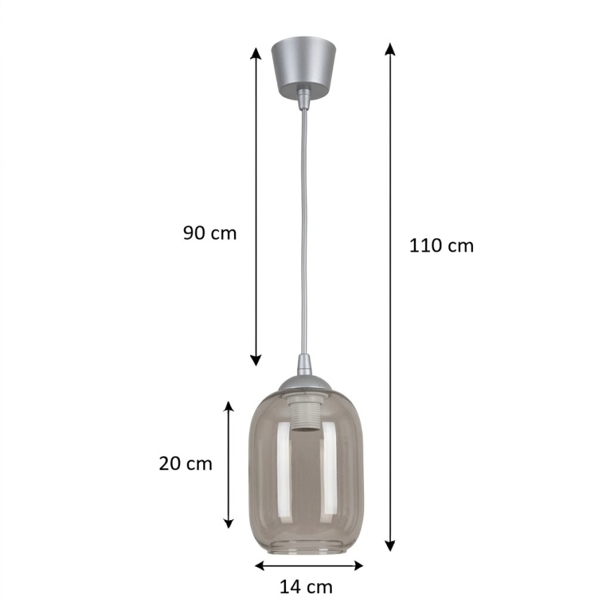 Brilagi - LED csillár zsinóron RETRO GLASS 1xE27/60W/230V átm. 14 cm ezüst/füstszürke