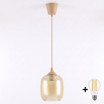 Brilagi - LED kábeles függeszték RETRO GLASS 1xE27/60W/230V átm. 14 cm, bézs/füstös barna