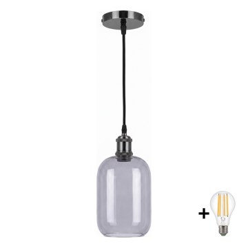 BRILAGI - LED kábeles függeszték RETRO GLASS 1xE27/60W/230V átm. 14 cm fekete/füstszürke