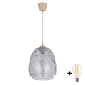 Brilagi - LED kábeles függeszték RETRO GLASS 1xE27/60W/230V Ø 26 cm bézs/füstszürke
