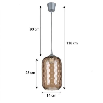 Brilagi - LED függőlámpa kábelen RETRO GLASS 1xE27/60W/230V, átmérő 14 cm, ezüst/füstbarna