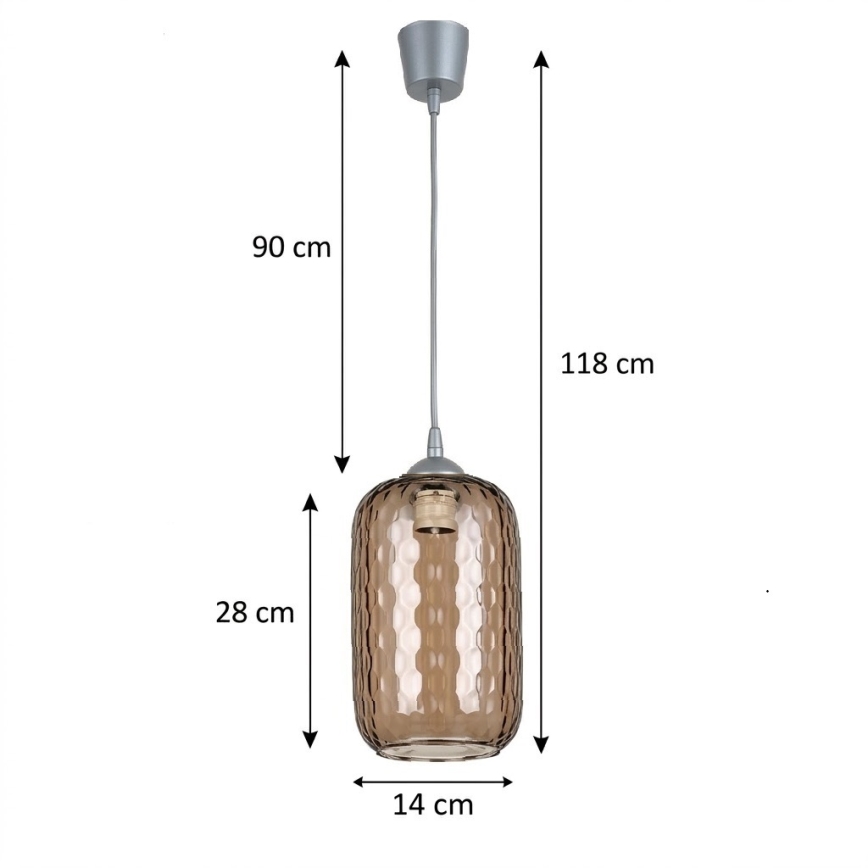 Brilagi - LED függőlámpa kábelen RETRO GLASS 1xE27/60W/230V, átmérő 14 cm, ezüst/füstbarna