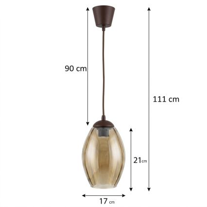 Brilagi - LED függőlámpa kábellel RETRO GLASS 1xE27/60W/230V Ø 17 cm barna/füstös bézs