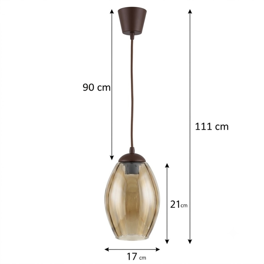 Brilagi - LED függőlámpa kábellel RETRO GLASS 1xE27/60W/230V Ø 17 cm barna/füstös bézs