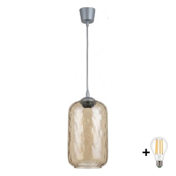 Brilagi - LED kábeles függőlámpa RETRO GLASS, 1xE27/60W/230V, átm. 14 cm, ezüst/füstös barna