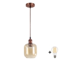 Brilagi - LED kábeles függőlámpa RETRO GLASS 1xE27/60W/230V átm. 14 cm réz/füstös barna