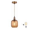 BRILAGI - LED kábelre függesztett csillár RETRO GLASS 1xE27/60W/230V átm. 14 cm arany/füstös barna