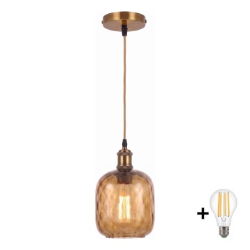 BRILAGI - LED kábelre függesztett csillár RETRO GLASS 1xE27/60W/230V átm. 14 cm arany/füstös barna