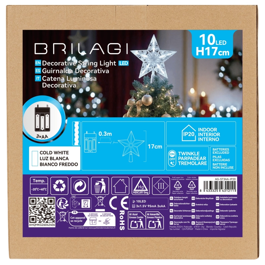 BRILAGI - LED karácsonyi dekoráció LED/3xAA 17 cm-es csillag, hideg fehér