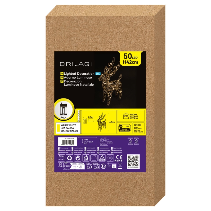 BRILAGI - LED karácsonyi dekoráció LED/3xAA 42 cm rénszarvas meleg fehér/arany