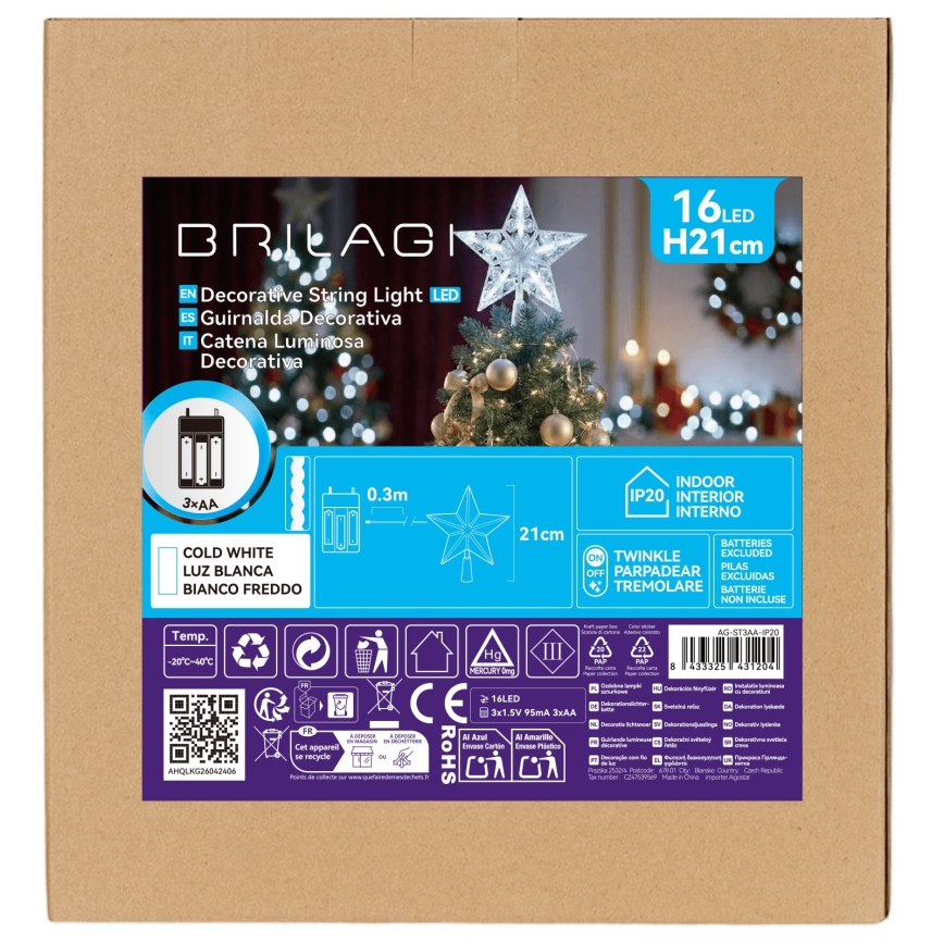 BRILAGI - LED karácsonyi dekoráció LED/3xAA 21 cm-es hideg fehér csillag