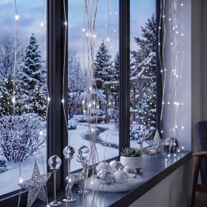BRILAGI - LED Karácsonyi fényfüggöny 300xLED/8 funkció/3xAA/USB 1,2m hideg fehér
