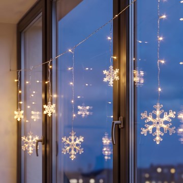 BRILAGI - LED karácsonyi fényfüggöny 77xLED/3xAA/USB 3,8m hópelyhek meleg fehér