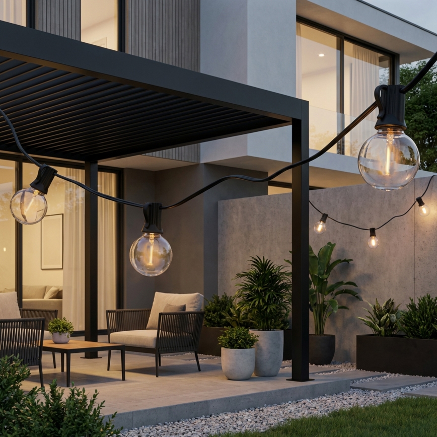 Brilagi - LED kültéri dekorációs fényfüzér GIRLANDA 10xE12/0,6W/230V 8m fekete IP44 meleg fehér