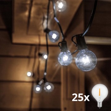 Brilagi - LED kültéri dekorációs füzér GIRLANDA 25xE12/0,8W/24V 20m IP44 hideg fehér