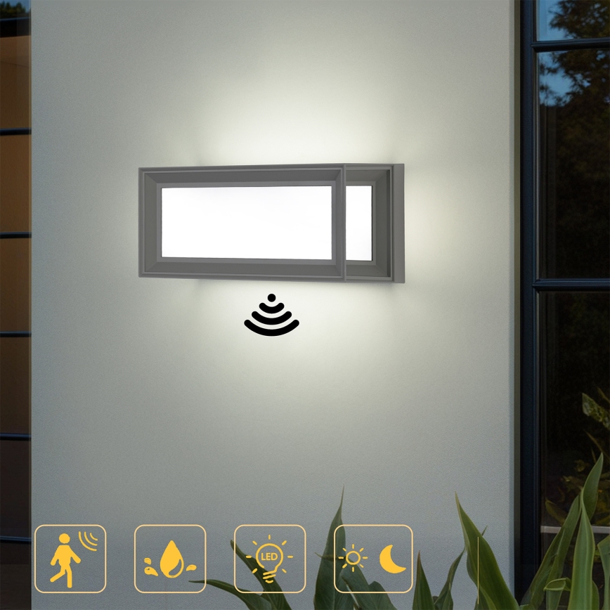 Brilagi - LED kültéri fali lámpatest érzékelővel PARKER LED/12W/230V szürke IP44