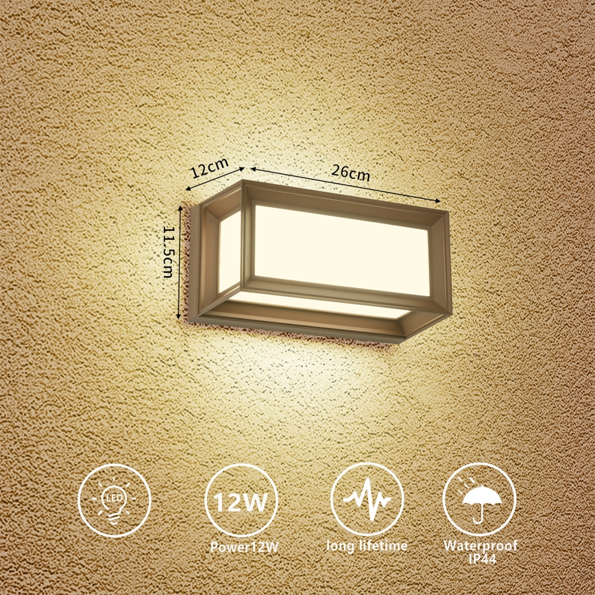 Brilagi - LED kültéri fali lámpa PARKER/12W/230V 3000/4500/6000K barna IP44
