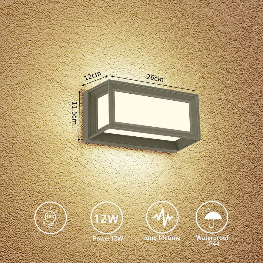 Brilagi - PARKER LED kültéri fali lámpatest 12W/230V 3000/4500/6000K szürke IP44