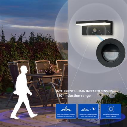 Brilagi - LED kültéri fali lámpatest érzékelővel TESSI LED/10W/230V fekete IP54