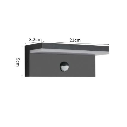 Brilagi - LED kültéri fali lámpatest érzékelővel TESSI LED/10W/230V fekete IP54