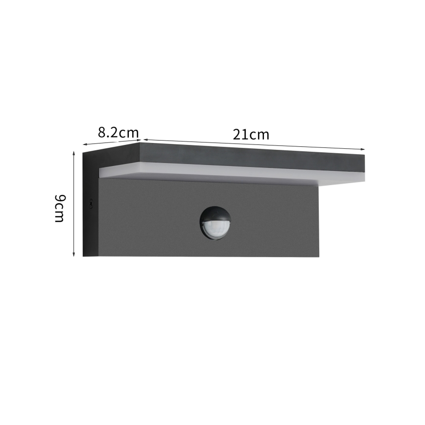 Brilagi - LED kültéri fali lámpatest érzékelővel TESSI LED/10W/230V fekete IP54