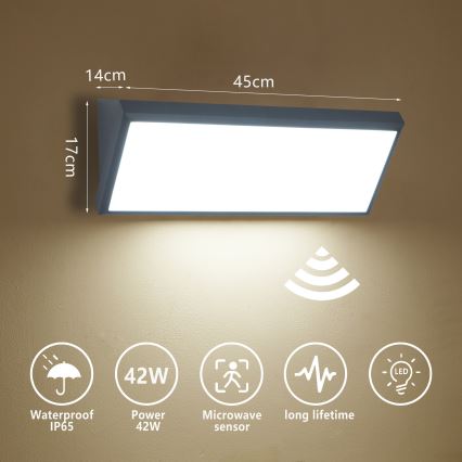 Brilagi - TRIANGLE LED kültéri fali lámpatest érzékelővel/42W/230V 45 cm antracit IP65