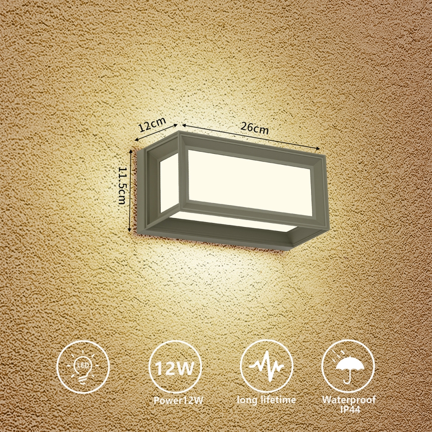 Brilagi - LED kültéri fali lámpatest PARKER LED/12W/230V szürke IP44