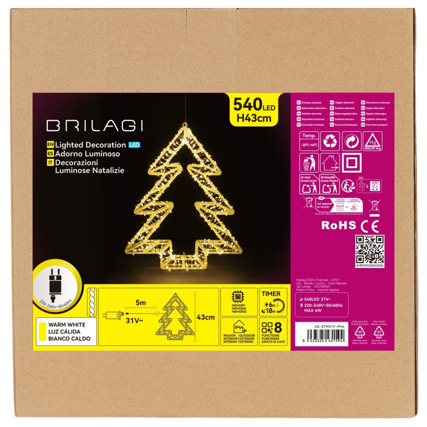 BRILAGI - LED kültéri karácsonyi dekoráció LED/6W/8 funkciós 43 cm IP44 fa meleg fehér