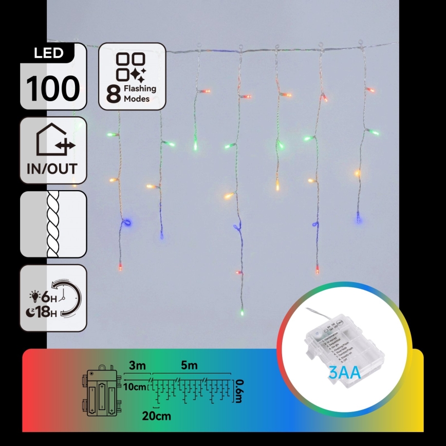 BRILAGI - LED kültéri karácsonyi fényfüzér 100xLED/3xAA/8 funkció 8x0,6m IP44 többszínű