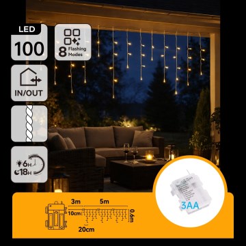 BRILAGI - LED kültéri karácsonyi fényfüzér 100xLED/3xAA/8 üzemmód 8x0,6m IP44 meleg fehér
