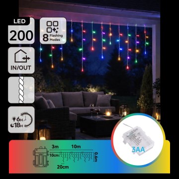 BRILAGI - LED kültéri karácsonyi fényfüzér 200xLED/3xAA/8 funkció 13x0,6m IP44 többszínű