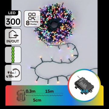 BRILAGI - LED Kültéri karácsonyi fényfüzér 300xLED/3xAA/8 funkciós 15,3m IP44 többszínű