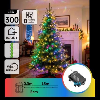 BRILAGI - LED Kültéri karácsonyi fényfüzér 300xLED/3xAA/8 funkciós 15,3m IP44 többszínű