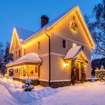 Brilagi - LED kültéri karácsonyi fényfüzér, 360 db LED / 8 világítási mód, 14 m hosszú, IP44, meleg fehér, jégcsapok