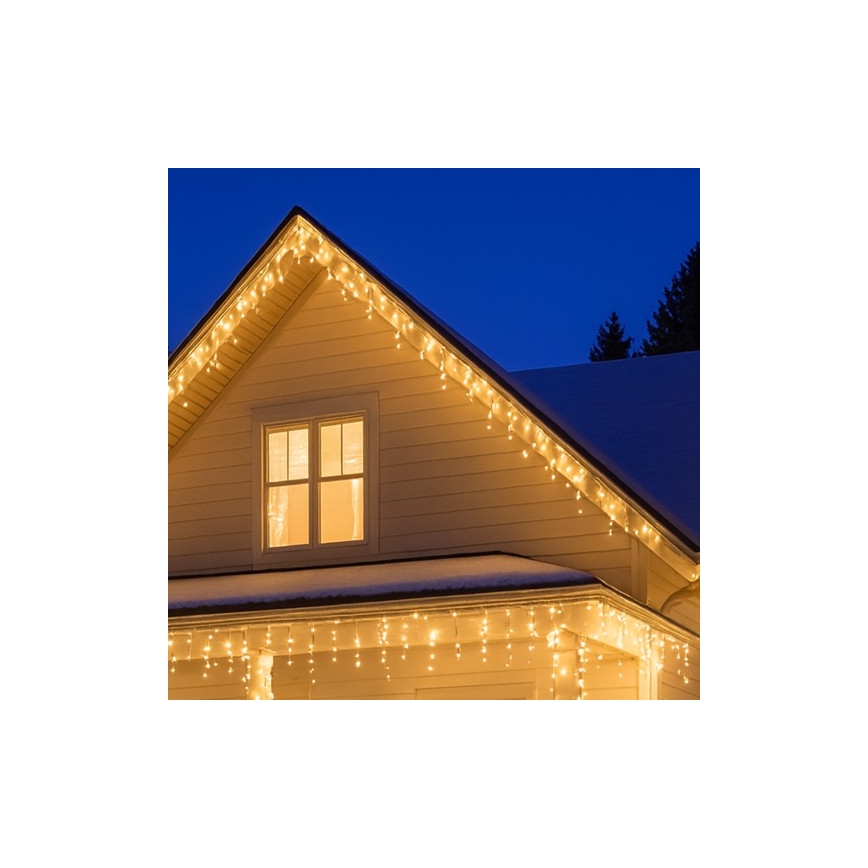 Brilagi - LED kültéri karácsonyi fényfüzér, 360 db LED / 8 világítási mód, 14 m hosszú, IP44, meleg fehér, jégcsapok