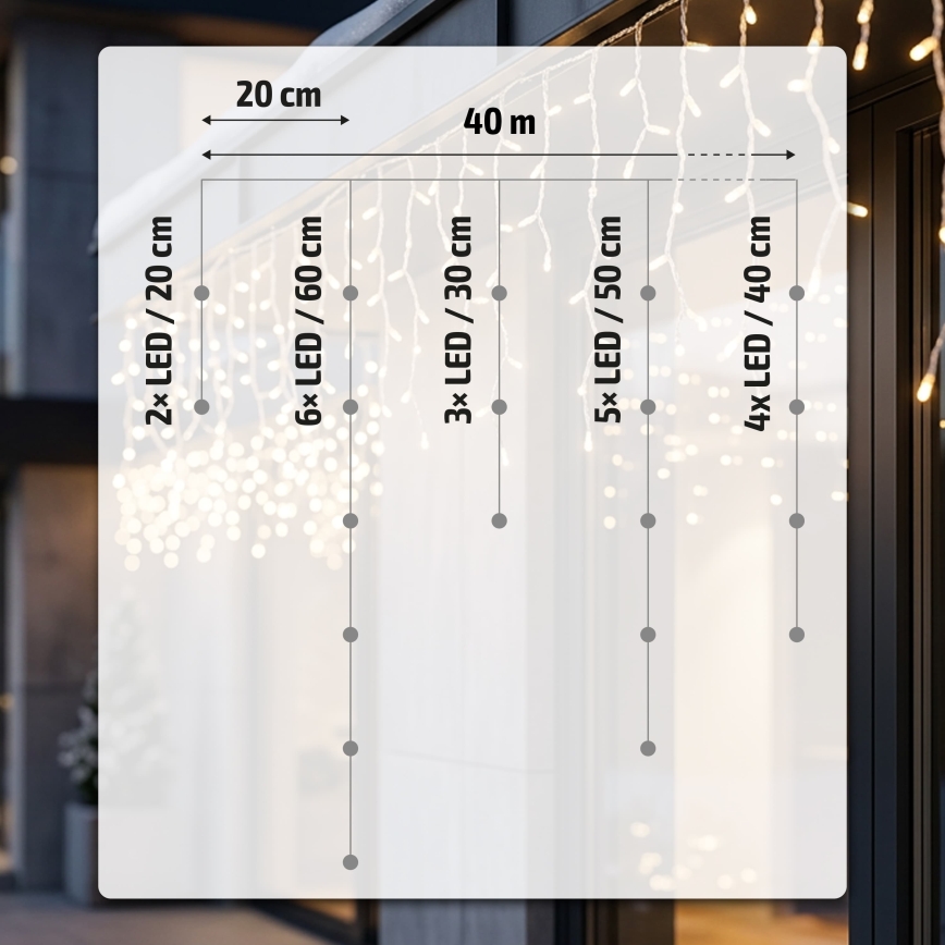 BRILAGI - LED kültéri karácsonyi fényfüzér 800 LED / 8 funkció, 43 m, IP44, meleg fehér, jégcsapok