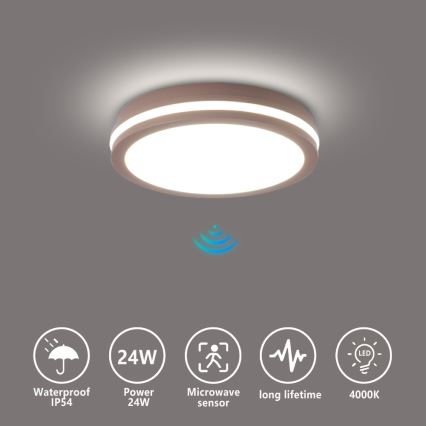 Brilagi - BENE LED kültéri lámpatest érzékelővel, 24 W, 230 V, Ø 26 cm, barna, IP54