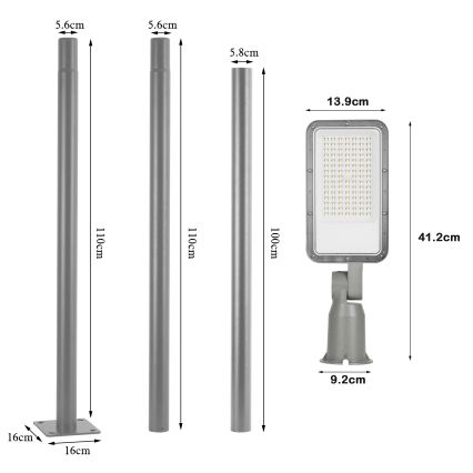 Brilagi - URBANLIGHT kültéri LED utcai lámpa 50W/230V, 3 m-es oszloppal és csuklós rögzítéssel, szürke, IP65