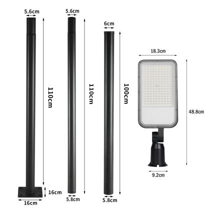 Brilagi - LED kültéri utcai lámpa 3 m-es oszloppal és csuklóval URBANLIGHT LED/100W/230V fekete IP65