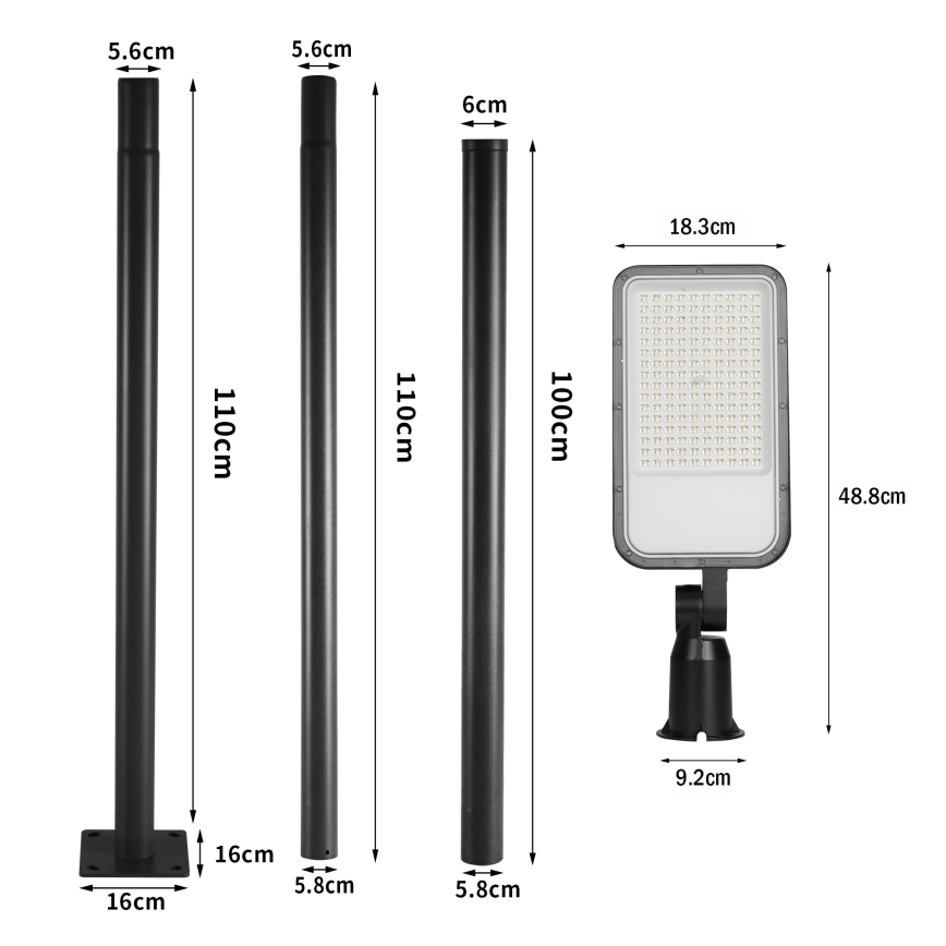 Brilagi - LED kültéri utcai lámpa 3 m-es oszloppal és csuklóval URBANLIGHT LED/100W/230V fekete IP65